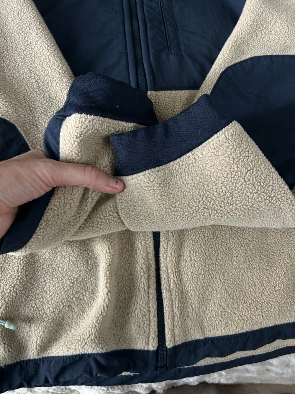 The North Face Women’s Fleece Jacket Large Cream Tan Navy Full Zip Outdoor Size - Picture 7 of 7